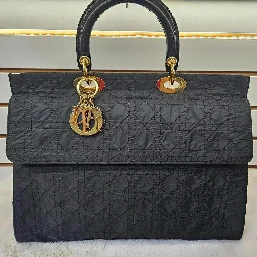 Dior Black Cannage Nylon Large 2-Way Satchel